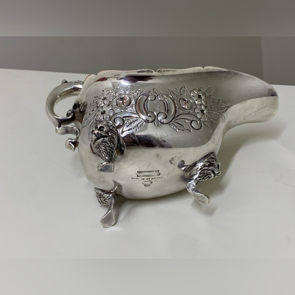 Early 20th Century Vtg Ornate Lion Head Silver Plated Copper Footed Gravy Boat - Picture 5 of 16